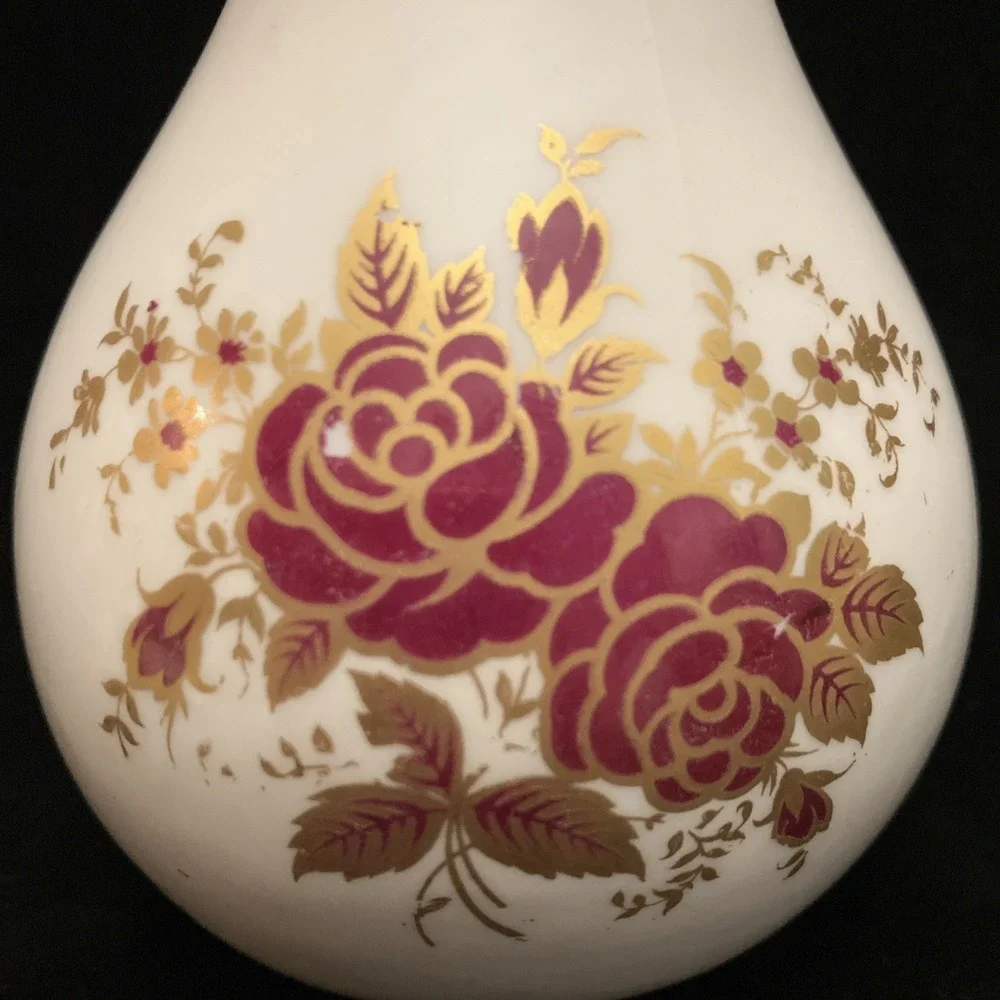Osborne China 24k Gold Trim Hand Painted Vintage Vase Burgundy Red Yellow Floral